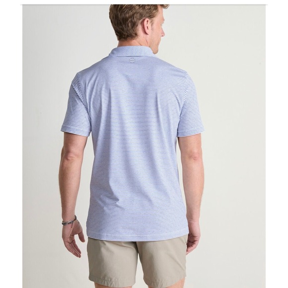 Vineyard Vines Bradley Performance Mens XL Polo Blue White Striped Whale Logo - Picture 3 of 6